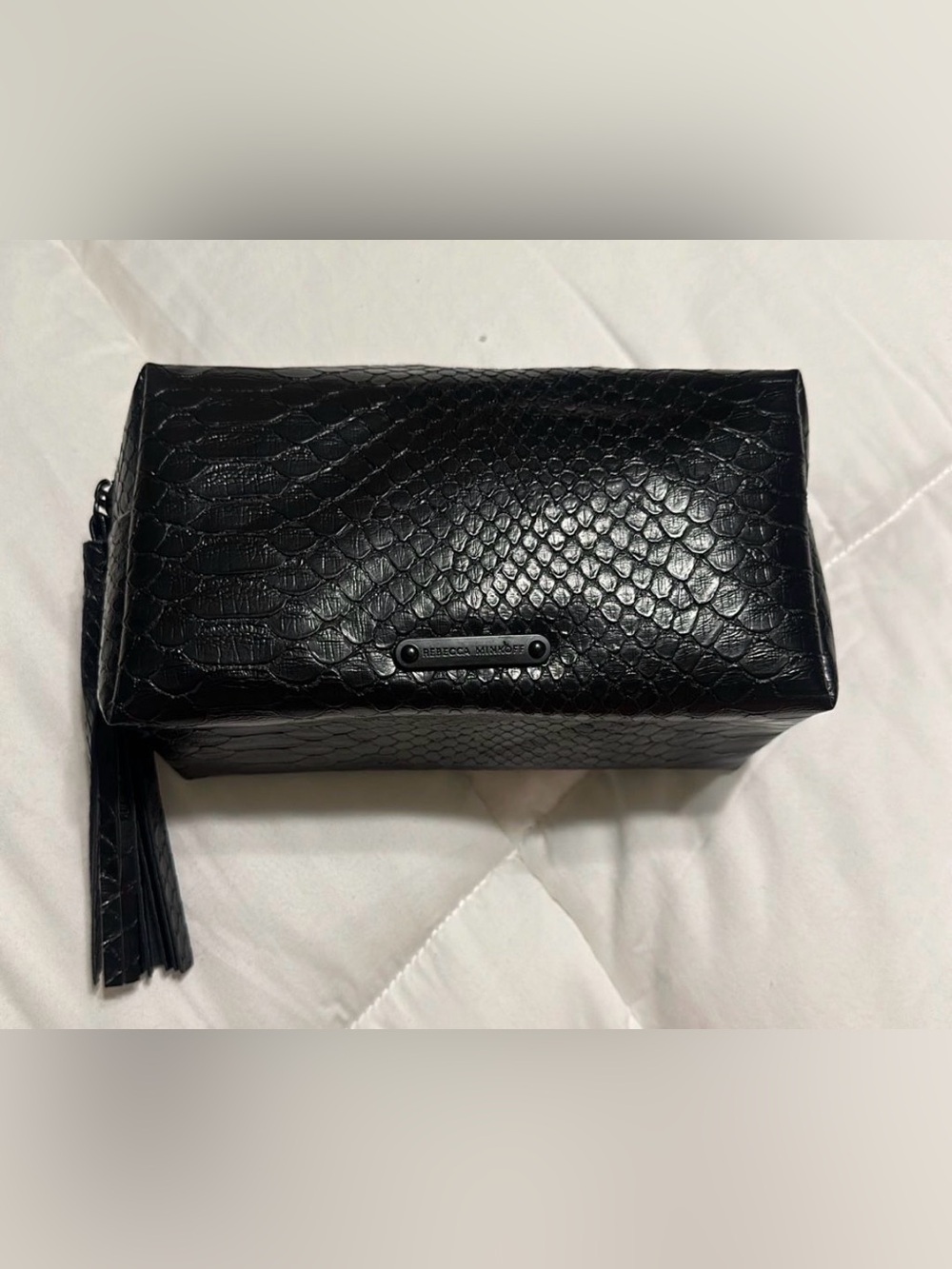 Rebecca Minkoff Black Snake-Embossed cosmetic bag